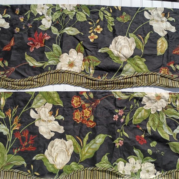 WAVERLY Williamsburg Black Magnolia Garden Valances SET OF 4 Floral Layered Vtg - Picture 10 of 11